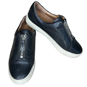 Frye Lena Zip Front Low Leather Sneaker Black 7.5 Casual Minimalist Classic